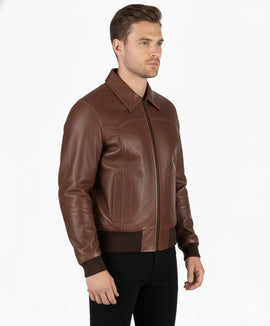 The Deal Mens Black Leather Bomber Jacket