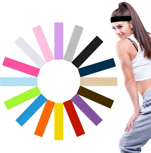 16 Pcs Yoga Cotton Headbands Stretchy Elastic Solid Headbands Mixed Colors Ballet Head Band Cotton Sports Hairband for Women Girls Suitable for Yoga, Pilates, Running, Cycling