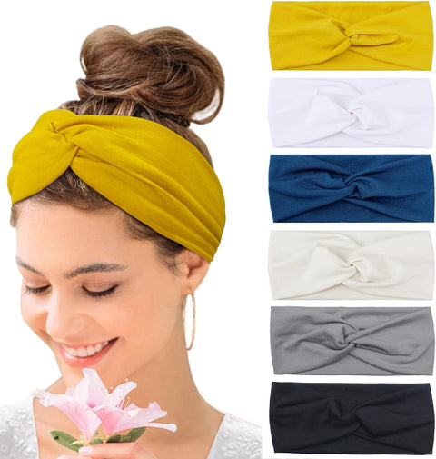 Wide Hair bands for Women Boho Headbands for Women's Hair Elastic Soft 6 Pieces Headband Print Head bands Adult Women Accessories Yoga Sports Hairband Multicoloured Thin Headscarf