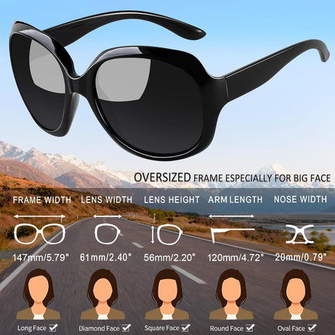 Oversized Sunglasses for Women Fashion Large Frame Designer Sun Glasses Polarised UV Protection Big Sunnies Ladies