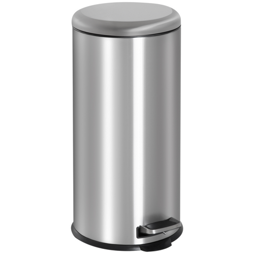 30L Stainless Steel Pedal Bin - Black/Silver, Fingerprint Resistant & Hygienic
