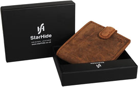 Mens Distressed Brown Leather RFID Blocking slim Bifold Wallet with Zip Coin Pocket