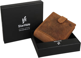 Men's Vintage Distressed Brown Leather Wallet with RFID Protection and Gift Box