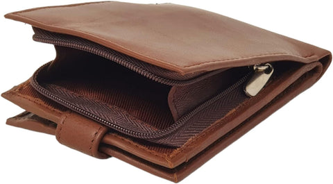 Mens Premium Genuine Black Leather Wallet with External Zipper Coin Pocket