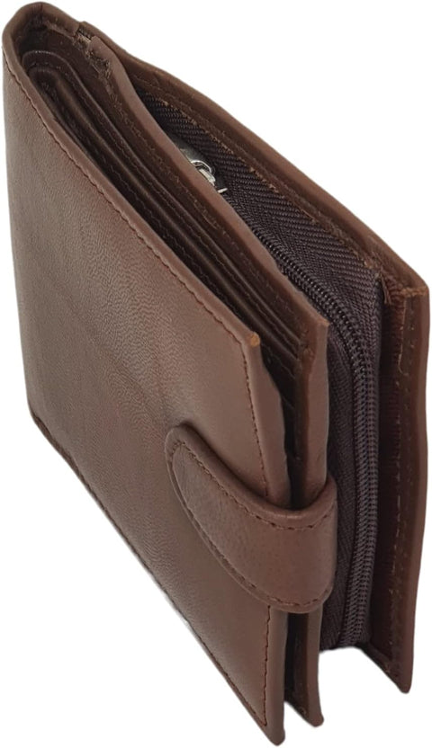 Mens Premium Genuine Black Leather Wallet with External Zipper Coin Pocket