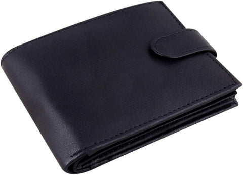 Mens Bifold Black Genuine Leather Wallet with Multiple Card Slots, ID Windows & Coin Pocket