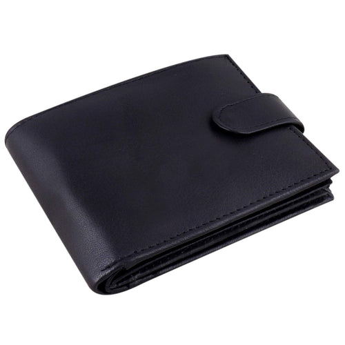 Mens Bifold Black Genuine Leather Wallet with Multiple Card Slots, ID Windows & Coin Pocket