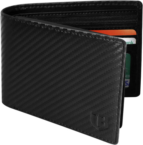Mens Flip Bifold RFID Blocking Slim Fiber PU Leather Wallet With 2 ID Window