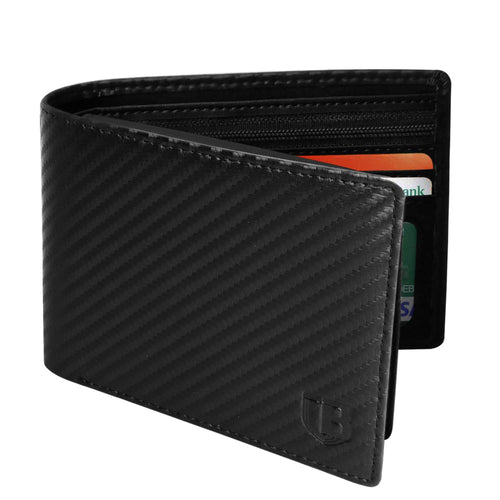 Mens Flip Bifold RFID Blocking Slim Fiber PU Leather Wallet With 2 ID Window