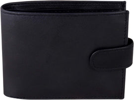 Mens Bifold Black Genuine Leather Wallet with Multiple Card Slots, ID Windows & Coin Pocket