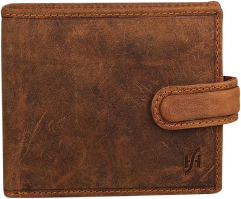 Mens Distressed Brown Leather RFID Blocking slim Bifold Wallet with Zip Coin Pocket