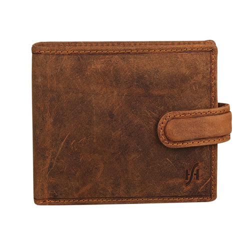 Mens Distressed Brown Leather RFID Blocking slim Bifold Wallet with Zip Coin Pocket