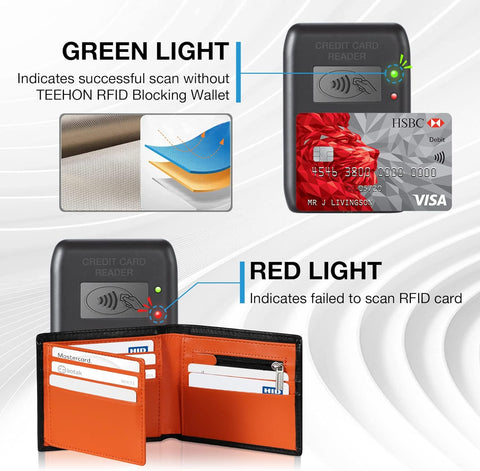 Mens RFID Blocking Orange Leather Wallet with 11 Card Slots, 2 Bill Compartments, Coin Pocket