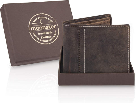 Mens Slim Stylish RFID Full Grain Buffalo Leather Wallet with Gift Box