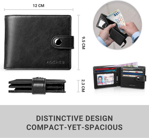 Men's RFID Blocking Leather Wallet with 11 Card Slots, 2 Banknote Compartments, Coin Pocket