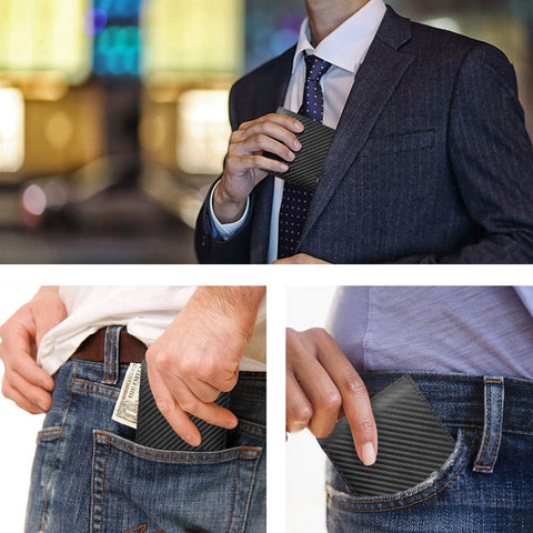 Mens Flip Bifold RFID Blocking Slim Fiber PU Leather Wallet With 2 ID Window