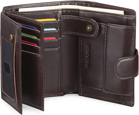 Multifunctional Men's RFID Blocking Leather Wallet with Trifold Design - Brown