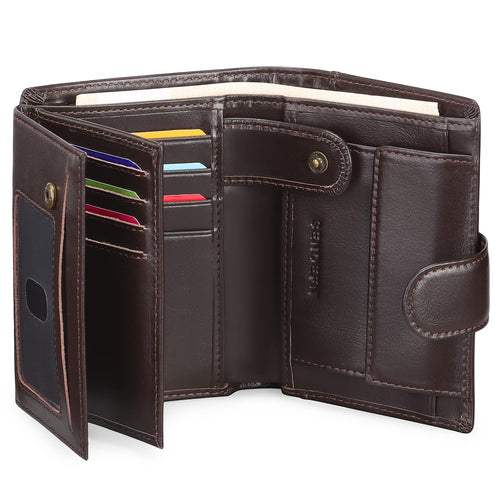 Multifunctional Men's RFID Blocking Leather Wallet with Trifold Design - Brown