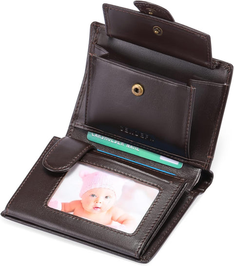 Multifunctional Men's RFID Blocking Leather Wallet with Trifold Design - Brown