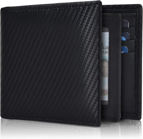 Men's Classic Black Minimalist Bifold Leather Wallet with RFID Protection & 9 Credit Card Slots
