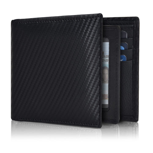 Men's Classic Black Minimalist Bifold Leather Wallet with RFID Protection & 9 Credit Card Slots