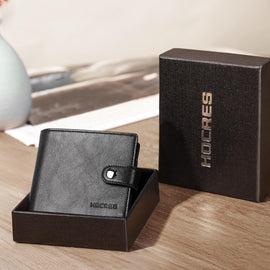 Men's RFID Blocking Leather Wallet with 11 Card Slots, 2 Banknote Compartments, Coin Pocket