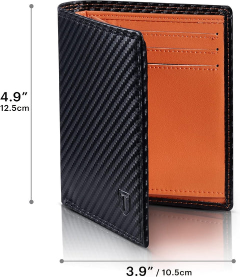 Men's Carbon Fiber Leather RFID Blocking Wallet with Zip Coin Pocket & 11 Card Holders