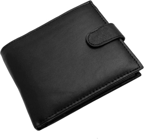 Mens Carbon Black RFID Blocking Tri-Fold Leather Wallet with Card Slots & Coin Pocket