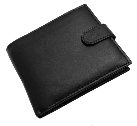 Mens Carbon Black RFID Blocking Tri-Fold Leather Wallet with Card Slots & Coin Pocket