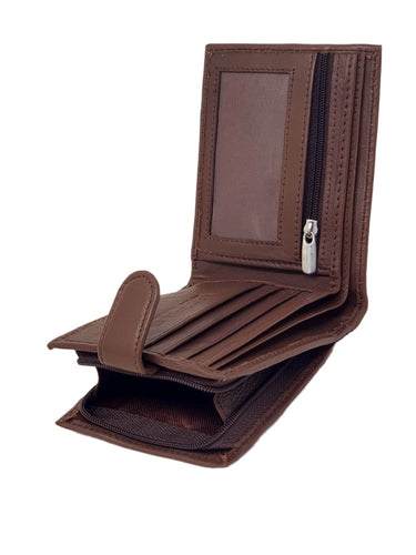 Mens Premium Genuine Black Leather Wallet with External Zipper Coin Pocket