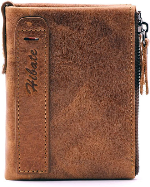 Mens RFID Blocking Leather Wallet with Coin Pocket & Card Holder