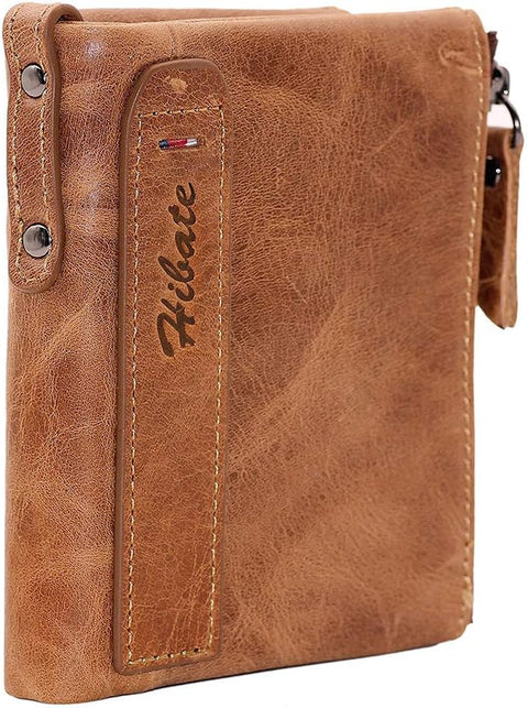Mens RFID Blocking Leather Wallet with Coin Pocket & Card Holder