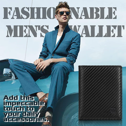 Men's Carbon Fiber Leather RFID Blocking Wallet with Zip Coin Pocket & 11 Card Holders