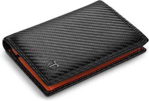 Men's Carbon Fiber Leather RFID Blocking Wallet with Zip Coin Pocket & 11 Card Holders