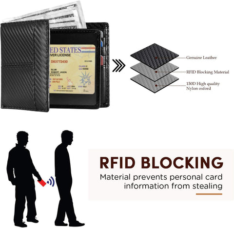 RFID Leather Bifold Wallet for Men with ID Window and Card Holders