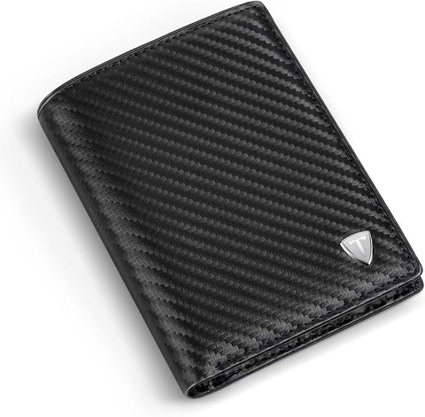 Mens Carbon Fibre Leather Bifold Wallet With ID Windows 2 Banknote Compartments