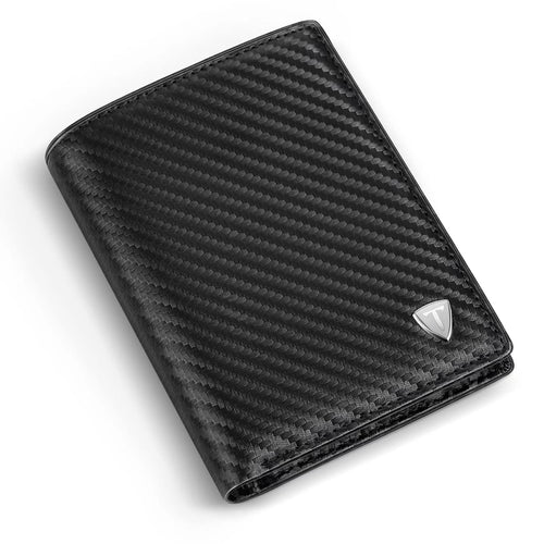 Mens Carbon Fibre Leather Bifold Wallet With ID Windows 2 Banknote Compartments