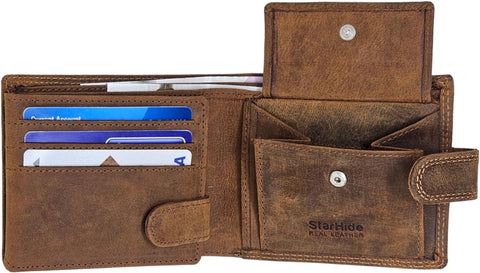 Mens Distressed Brown Leather RFID Blocking Wallet with Coin, ID Holder