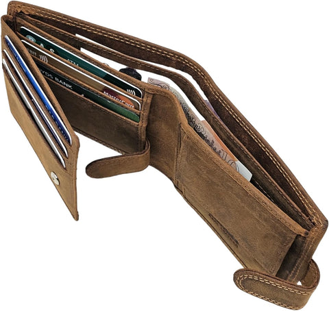 Mens Distressed Brown Leather RFID Blocking Wallet with Coin, ID Holder
