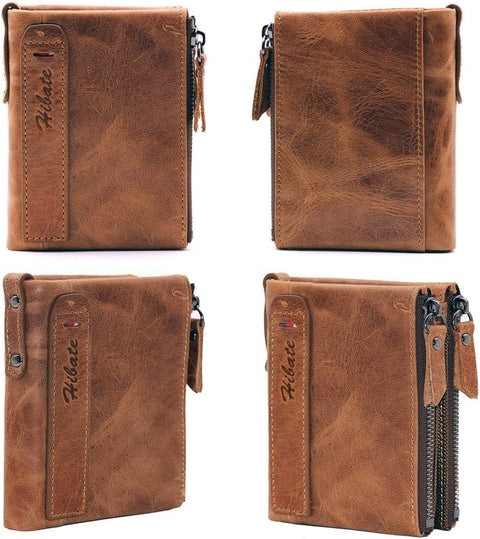 Mens RFID Blocking Leather Wallet with Coin Pocket & Card Holder