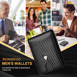 Sleek RFID Blocking Carbon Fiber Leather Wallet for Men with 12 Card Slots