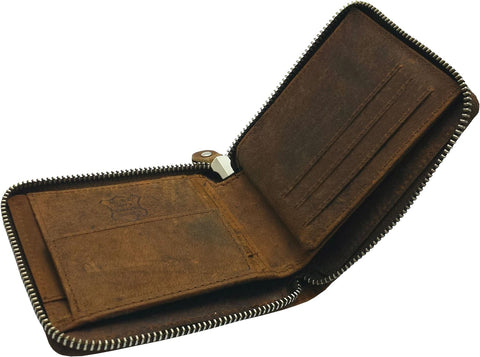 J. Wilson London Distressed Genuine Leather RFID Blocking ZipAround Wallet in Distressed Brown