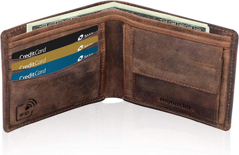 Mens Slim Stylish RFID Full Grain Buffalo Leather Wallet with Gift Box