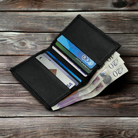 RAS Men's Compact Black Leather RFID Wallet with Card Slots and Cash Pocket