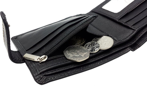 Men's RFID-Blocking Black Leather Wallet with Zip With Coin Pocket With Gift Boxed