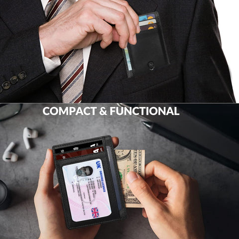 Stylish Leather Slim Wallet with RFID Blocking Technology for Cards and Bank Notes