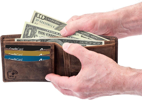 Mens Slim Stylish RFID Full Grain Buffalo Leather Wallet with Gift Box