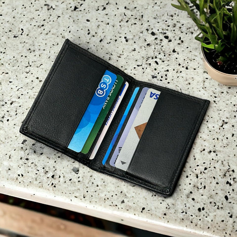 RAS Men's Compact Black Leather RFID Wallet with Card Slots and Cash Pocket