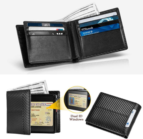 RFID Leather Bifold Wallet for Men with ID Window and Card Holders
