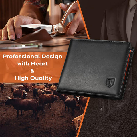 Mens RFID Blocking Orange Leather Wallet with Coin Pocket & Key Holder, 10 Card Slots